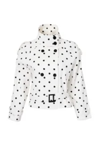 TRENDYOLMİLLA Multicolored Polka Dot Regular High Neck Arched Gabardine Short Trench Coat - Image 5