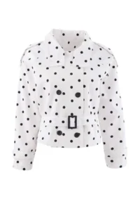 TRENDYOLMİLLA Multicolored Polka Dot Regular High Neck Arched Gabardine Short Trench Coat - Image 8