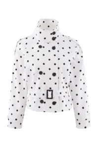 TRENDYOLMİLLA Multicolored Polka Dot Regular High Neck Arched Gabardine Short Trench Coat - Image 9