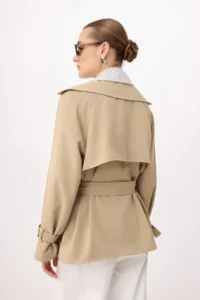 TRENDYOLMİLLA Beige Striped Astar Detailed Double breasted Kapama Midi Trench Coat - Image 6