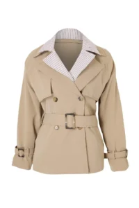 TRENDYOLMİLLA Beige Striped Astar Detailed Double breasted Kapama Midi Trench Coat - Image 7