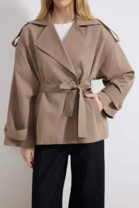 TRENDYOLMİLLA Mink Soft Touch Arched Oversized Double Breasted Covering Midi Trench Coat - Image 3
