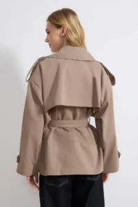 TRENDYOLMİLLA Mink Soft Touch Arched Oversized Double Breasted Covering Midi Trench Coat - Image 4