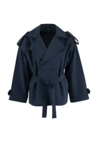 TRENDYOLMİLLA NAVY BLUE Soft Touch Arched Oversized Double breasted Closure Midi Trench Coat - Image 5