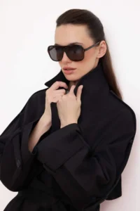 TRENDYOLMİLLA Black Oversized Arched Double breasted Kapama Midi Trench Coat - Image 3