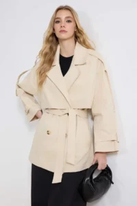 TRENDYOLMİLLA Stone Oversized Arched Double breasted Kapama Midi Trench Coat - Image 2
