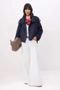 TRENDYOLMİLLA NAVY BLUE Regular High Neck Arched Short Suede Trench Coat - Image 2