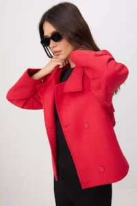 TRENDYOLMİLLA Red Regular High Neck Arched Short Suede Trench Coat - Image 3