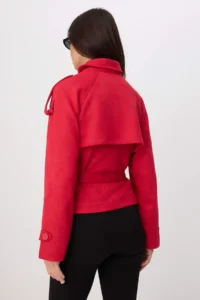 TRENDYOLMİLLA Red Regular High Neck Arched Short Suede Trench Coat - Image 5