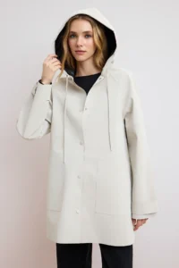 TRENDYOLMİLLA Ecru Oversized Hooded LONG Raincoat & Windbreaker - Image 3