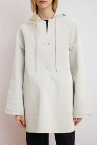TRENDYOLMİLLA Ecru Oversized Hooded LONG Raincoat & Windbreaker - Image 4