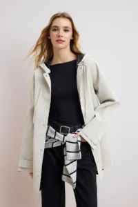 TRENDYOLMİLLA Ecru Oversized Hooded LONG Raincoat & Windbreaker - Image 7