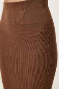 Happiness İstanbul Women's Brown Washed Saran Stretchy Seamless Knitted Skirt - Image 5