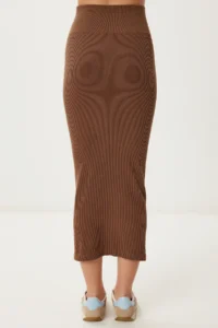 Happiness İstanbul Women's Brown Washed Saran Stretchy Seamless Knitted Skirt - Image 6