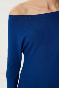 Happiness İstanbul Women NAVY BLUE Boat Neck Basic Knitwear Blouse - Image 4