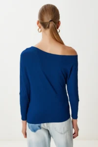 Happiness İstanbul Women NAVY BLUE Boat Neck Basic Knitwear Blouse - Image 5