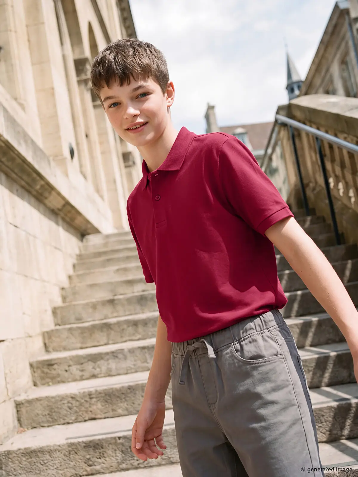 W60076Z4-HQG_1 LC Waikiki Burgundy LCW KidsPolo Collar Boys' Pique T-Shirt - Image 1