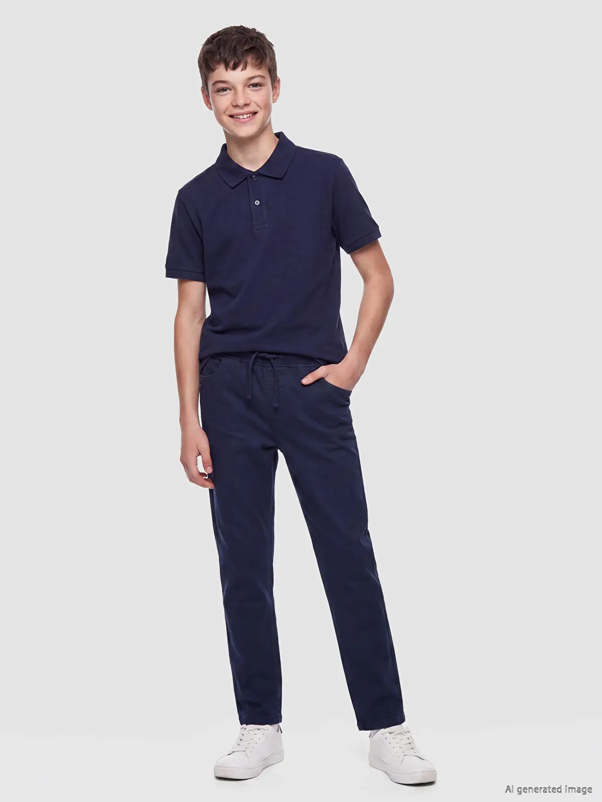 W60076Z4-HRC_1 LC Waikiki Navy Blue LCW KidsPolo Collar Boys' Pique T-Shirt - Image 1