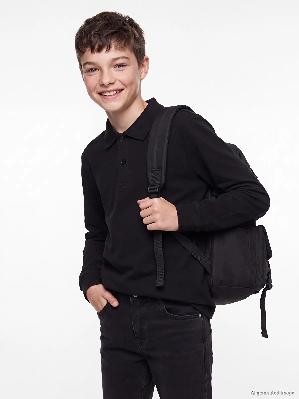 W60081Z4-CVL_1 LC Waikiki Black LCW KidsPolo Collar Boys' T-Shirt - Image 1