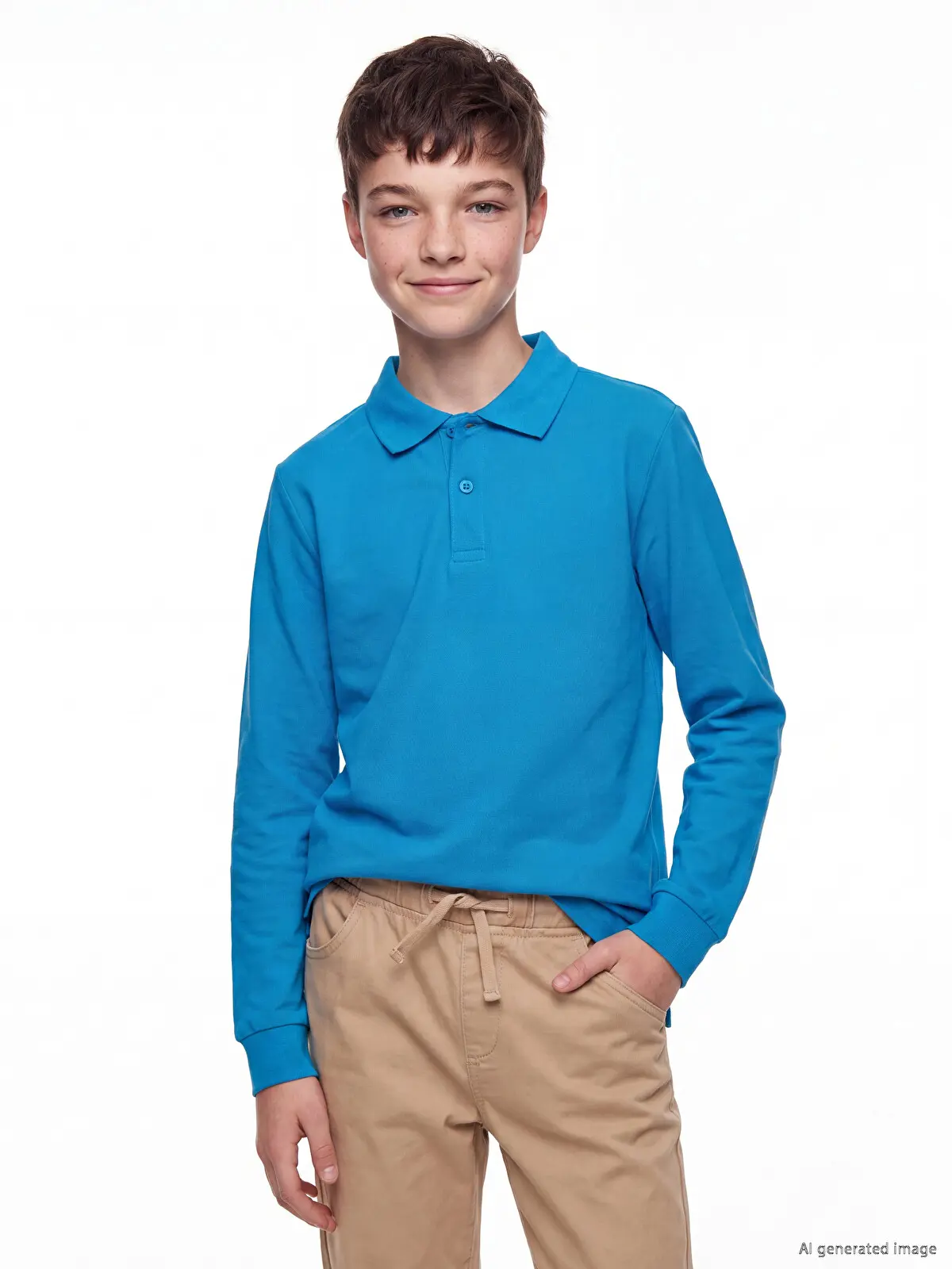 W60081Z4-GVU_1 LC Waikiki Turquoise LCW KidsPolo Collar Boys' T-Shirt - Image 1