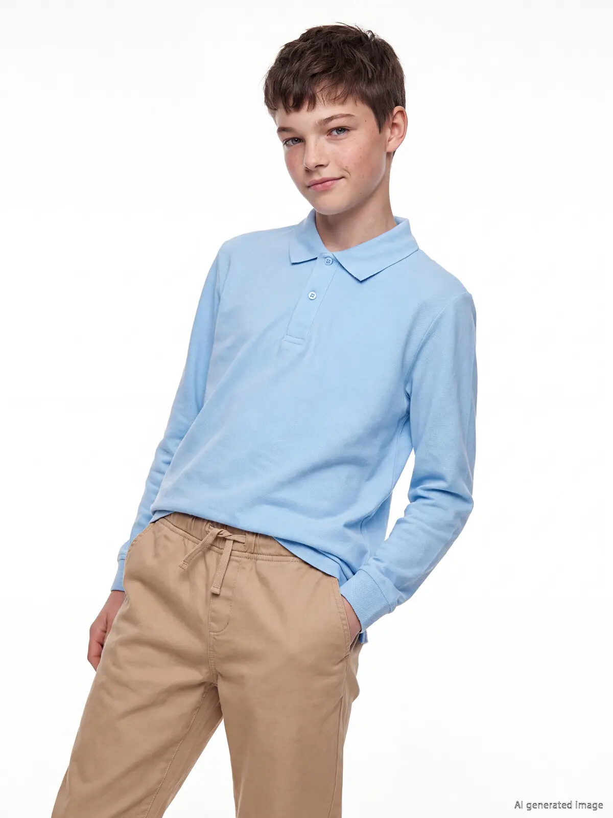 W60081Z4-JUL_1 LC Waikiki Blue LCW KidsPolo Collar Boys' T-Shirt - Image 1