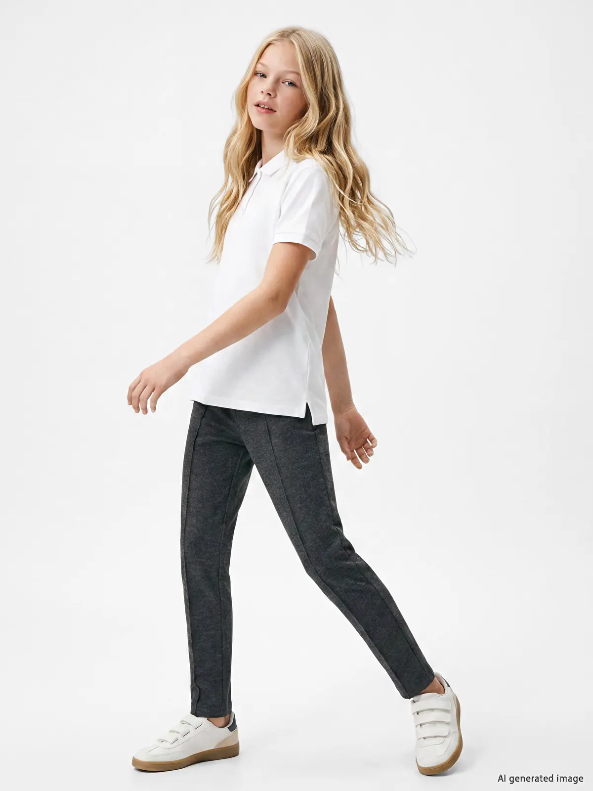 W60672Z4-L8N_1 LC Waikiki Anthracite LCW KidsSewing Detailed Girls' Leggings - Image 1