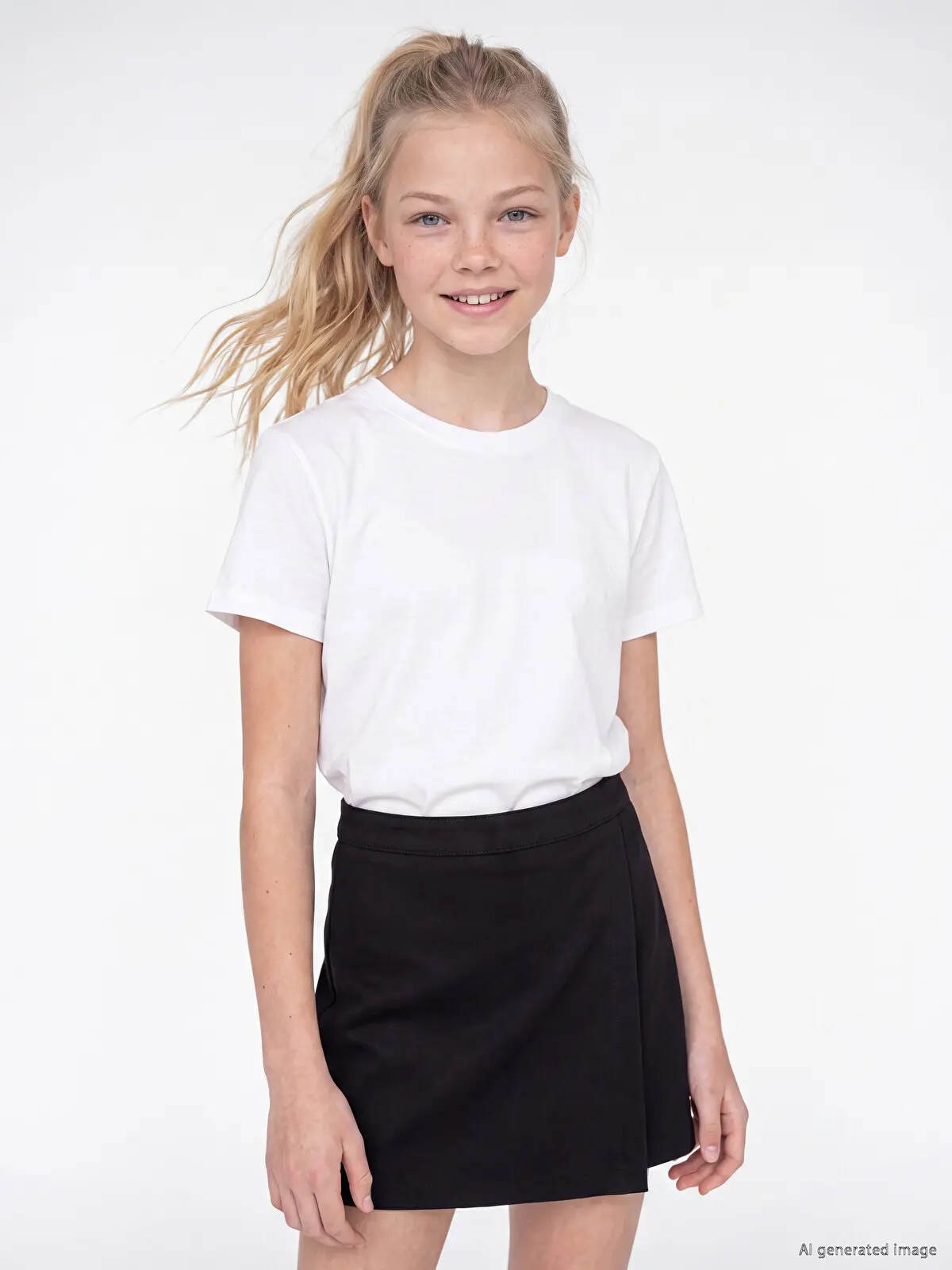 W60881Z4-Q6K_1 LC Waikiki White LCW KidsBisiklet Collar Girls' T-Shirt - Image 1