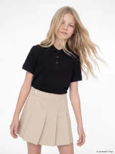 LC Waikiki Black LCW KidsPolo Collar Girls' Pique T-Shirt