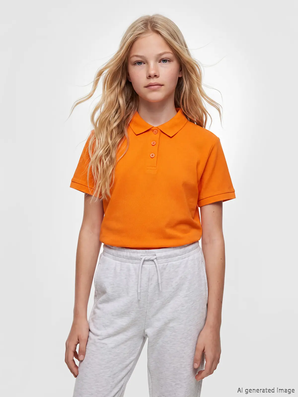 W61086Z4-GEU_1 LC Waikiki Orange LCW KidsPolo Collar Girls' Pique T-Shirt - Image 1