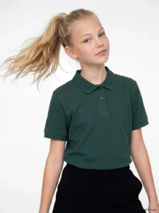 LC Waikiki Green LCW KidsPolo Collar Girls' Pique T-Shirt - Image 3
