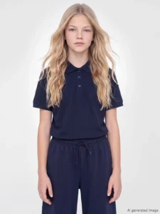 LC Waikiki Navy Blue LCW KidsPolo Collar Girls' Pique T-Shirt