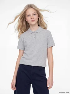 LC Waikiki Gray LCW KidsPolo Collar Girls' Pique T-Shirt