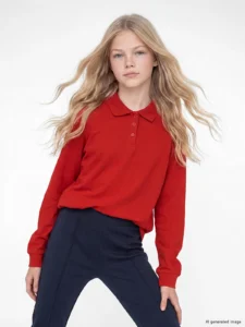 LC Waikiki Red LCW KidsPolo Collar Girls' Pique T-Shirt - Image 2