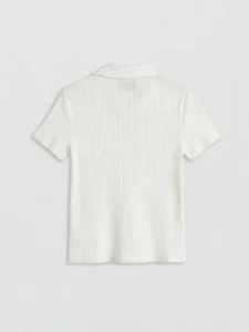 LC Waikiki White LCW KidsPolo Collar Girls' Ribbed T-Shirt - Image 2