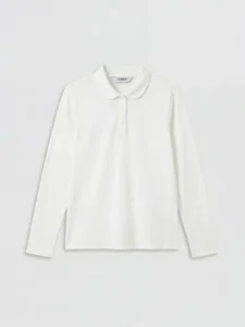 LC Waikiki White LCW KidsPolo Collar Long Sleeve Girls' T-Shirt - Image 2