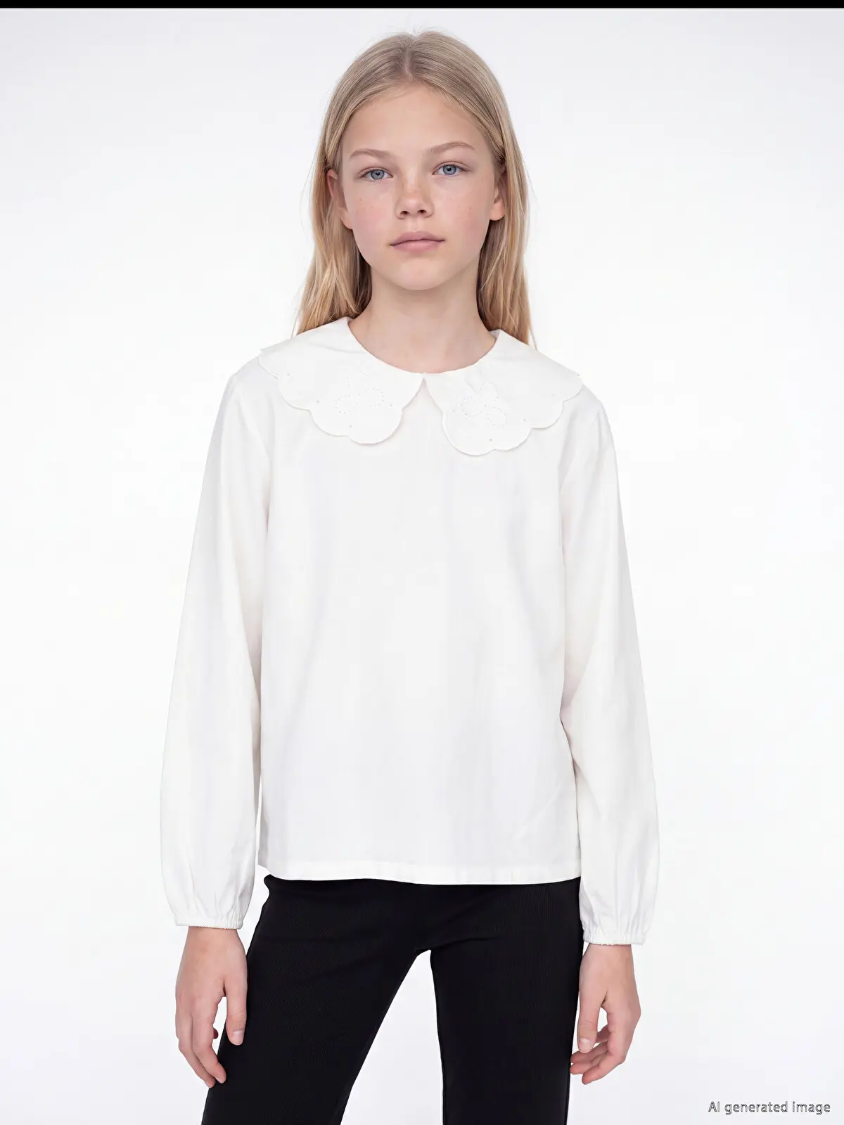 W61096Z4-R9J_1 LC Waikiki White LCW Kids Baby Collared Embroidered Girls' T-Shirt - Image 1
