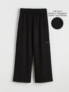 LC Waikiki Black LCW KidsGirl Kids Wide Leg Soft Touch Sweatpants
