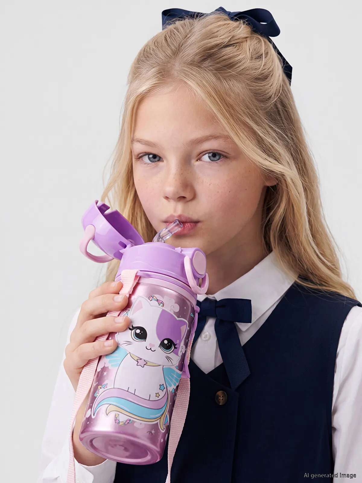 W65633Z4-M0T_1 LCW JOY Mixed Cat Printed Girls' Suluk - Image 1