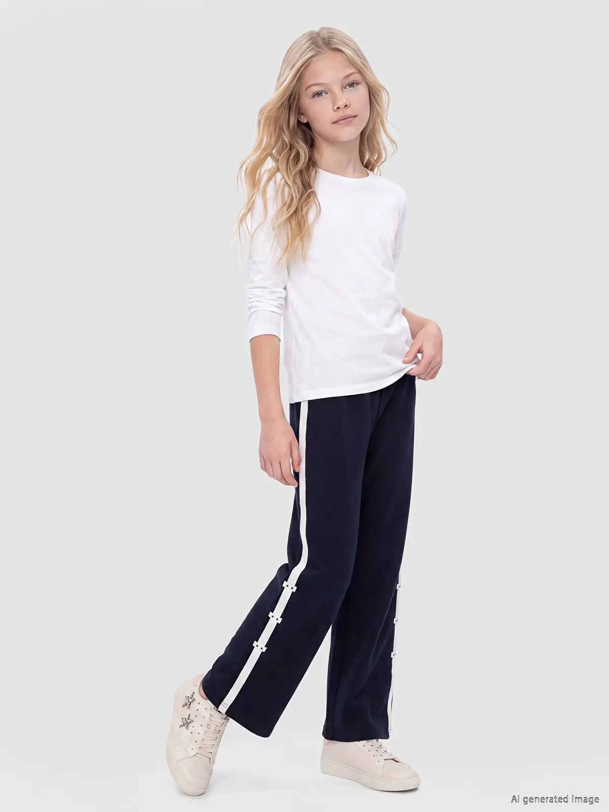 W66344Z4-YQ6_1 LC Waikiki Navy Blue LCW KidsWide Both Girls' Soft Touch Sweatpants - Image 1