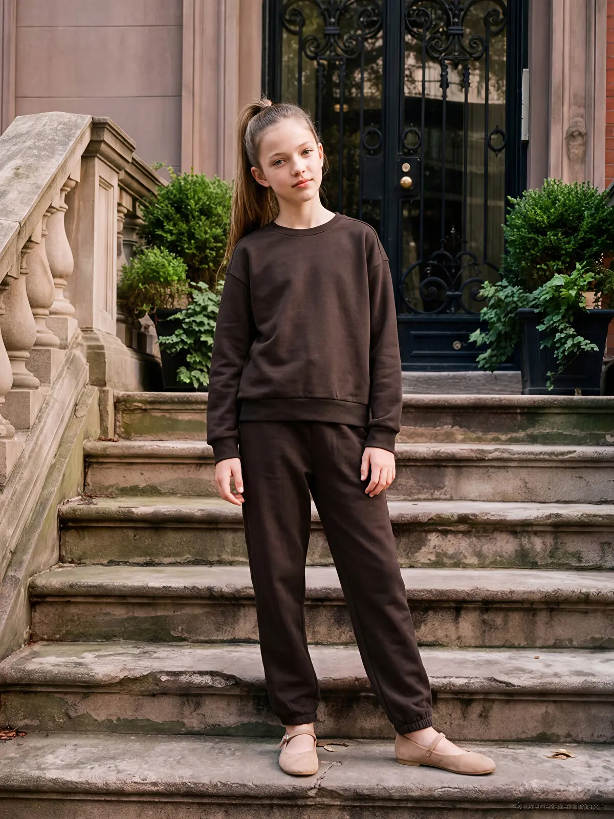 W66755Z4-HNM_1 LC Waikiki Brown LCW KidsGirl Kids Tracksuit - Image 1