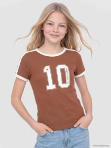 LC Waikiki Brown LCW KidsBisiklet Collar Printed Girls' T-Shirt - Image 2