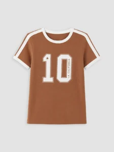 LC Waikiki Brown LCW KidsBisiklet Collar Printed Girls' T-Shirt - Image 3