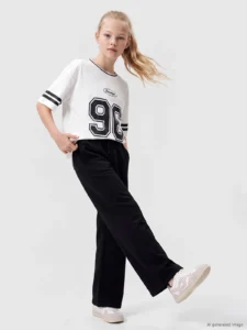 LC Waikiki Black LCW KidsWide Hem Girls' Sweatpants