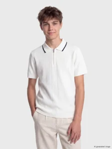 LC Waikiki White LCW KidsPolo Collar textured Boys' T-Shirt