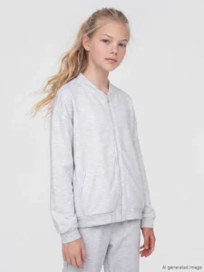 LC Waikiki Ecru LCW KidsDik Collar Girls' Zippered Sweatshirt - Image 2