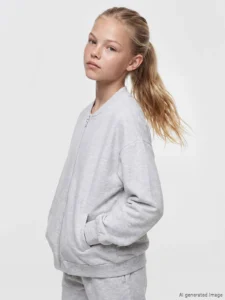 LC Waikiki Ecru LCW KidsDik Collar Girls' Zippered Sweatshirt - Image 3
