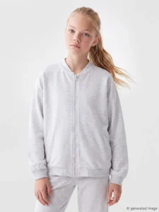 LC Waikiki Ecru LCW KidsDik Collar Girls' Zippered Sweatshirt - Image 4