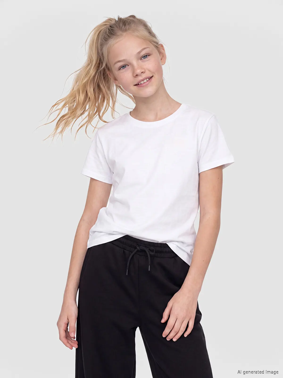 W6BR36Z4-Q6K_1 LC Waikiki White LCW KidsBisiklet Collar Girls' T-Shirt - Image 1