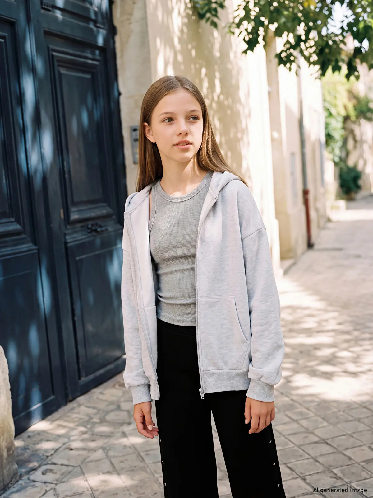 W6CG42Z4-CT3_1 LC Waikiki Gray LCW KidsHooded Girls' Zippered Sweatshirt - Image 1