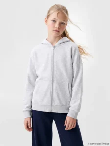 LC Waikiki Gray LCW KidsHooded Girls' Zippered Sweatshirt - Image 2